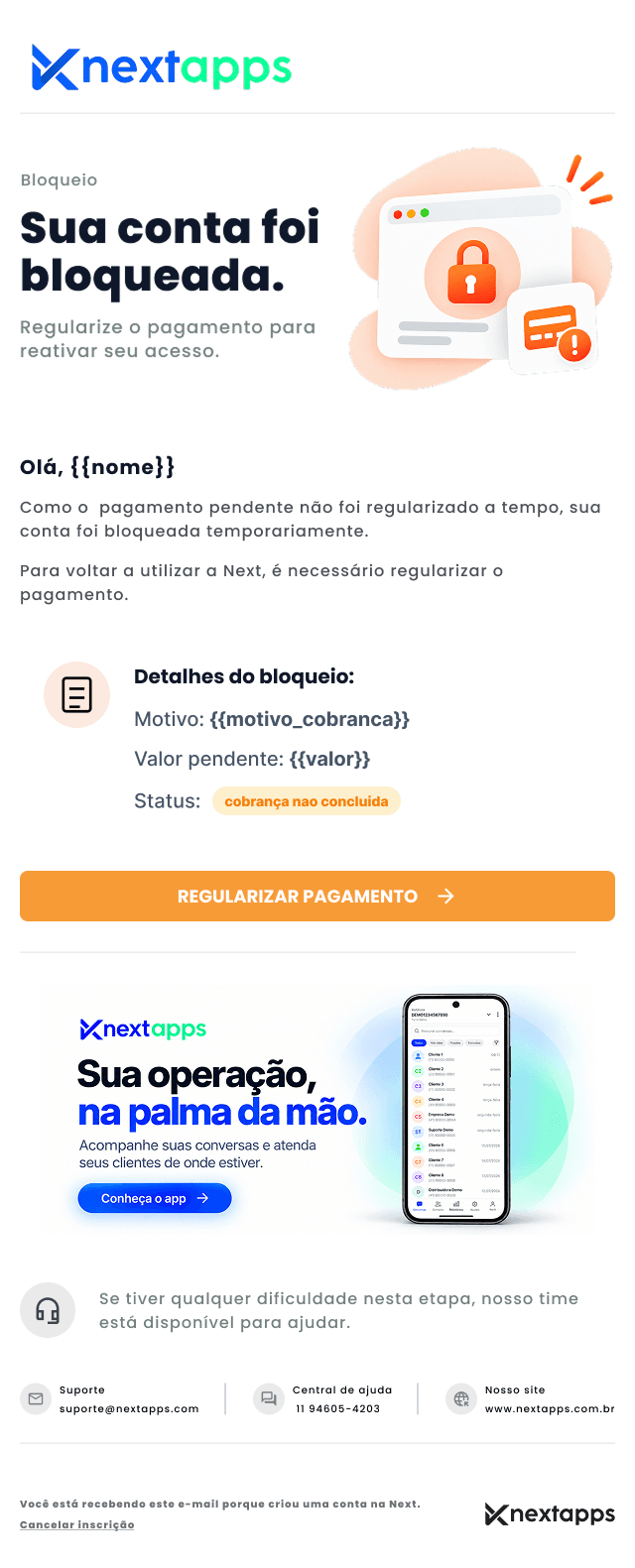 E-mail de bloqueio: sua conta foi bloqueada